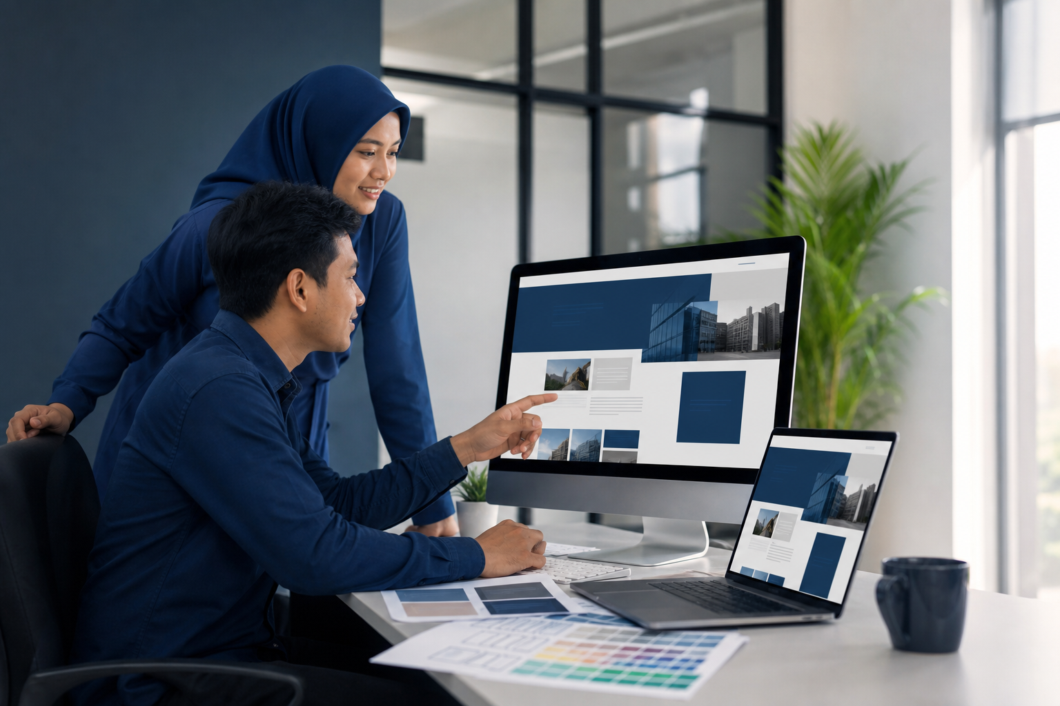 Malaysian web design team reviewing a responsive website design project