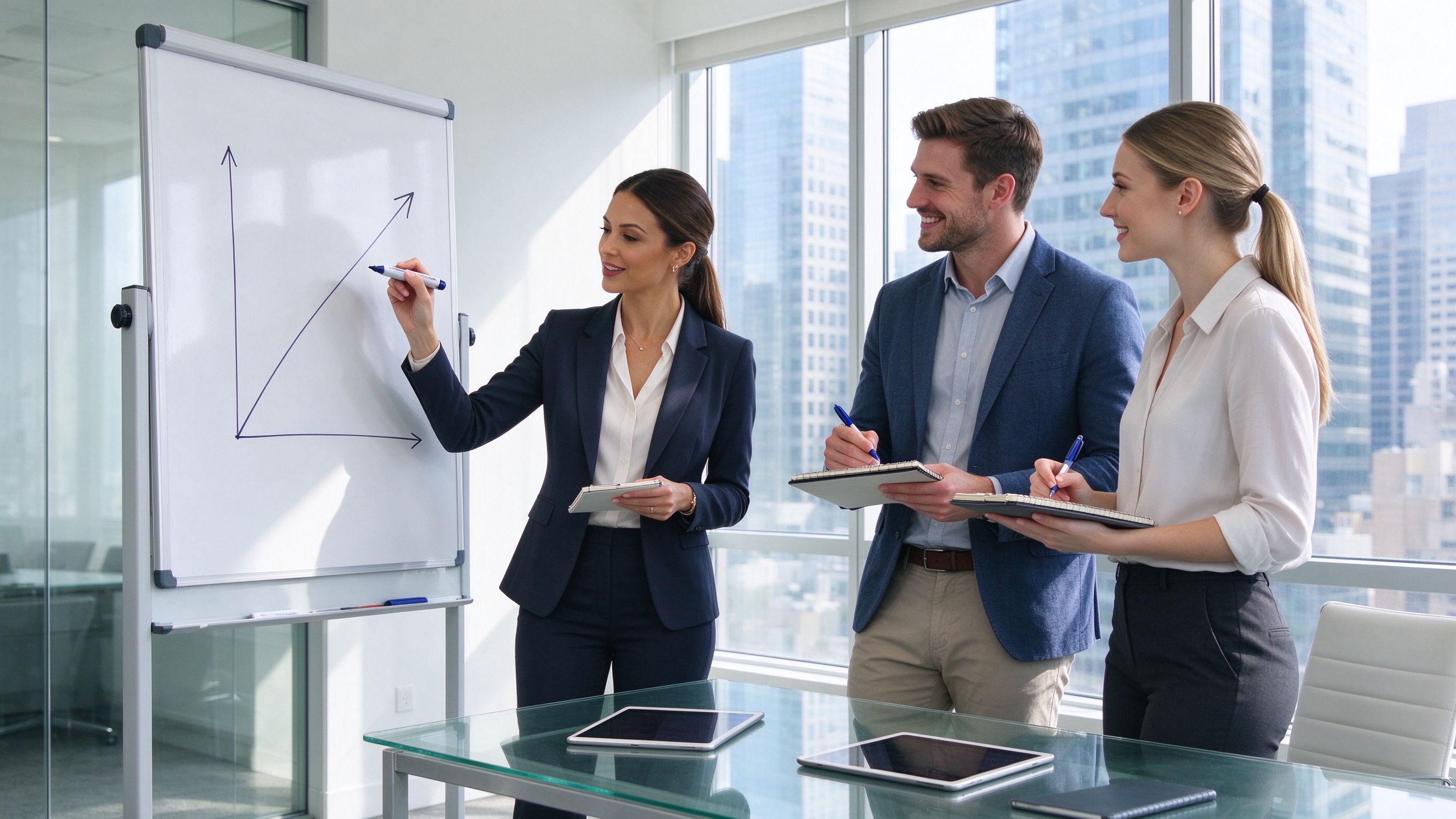 A marketing team reviewing a growth curve on a whiteboard during the August 2026 Google Ads update